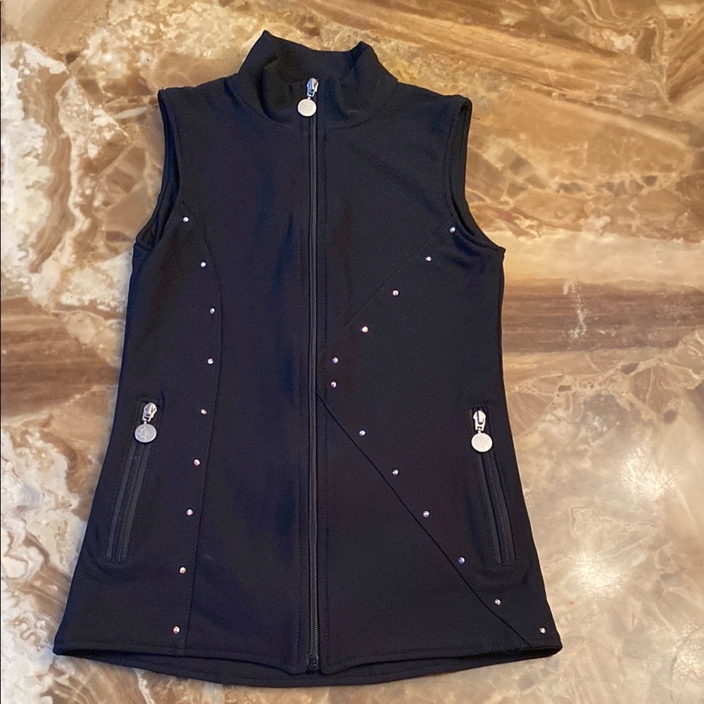Karisma Black Sleeveless Vest with Zipper and Stud Accents